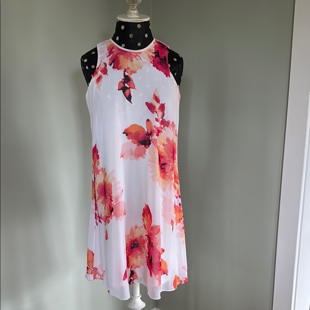 Floral Sleeveless Dress - White and Pink